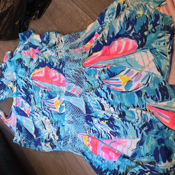 Lilly Pulitzer Tideline Dress Medium Sparkling Blue Hey Bay Bay Racerback - Picture 2 of 4